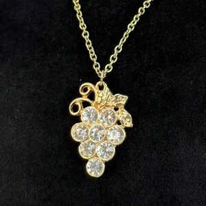 Vintage aged goldtone, bling, grapes, pendant necklace